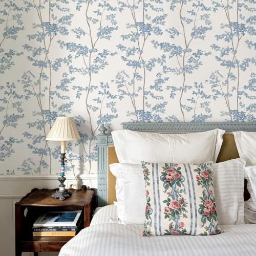 Ismoon Blue and White Forest Peel Stick Wallpaper for Modern Bedroom Wall | Renter Friendly Viny Wallpaper Tree Leaf Contact Paper Removable Self Adhesive Waterproof Textured 17.3x196in - Image 2