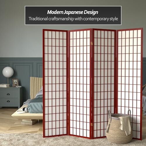 Red Lantern 6 ft. Tall Window Pane Shoji Screen - Rosewood - 4 Panels - Image 2