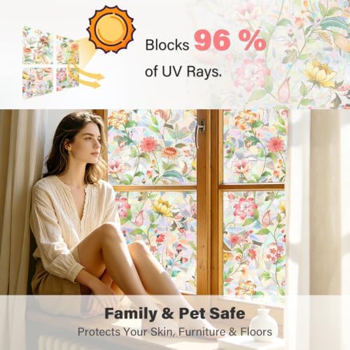 Finnez Window Privacy Film, Stained Glass Floral, Rainbow, 35.4" x 78.7" - Image 4