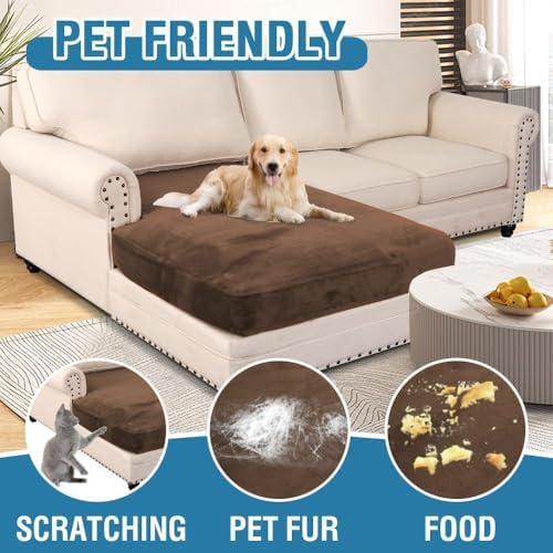 H.VERSAILTEX Velvet Stretch Individual Chaise Cover Sectional Couch Covers for L Shaped Sofa Both Left/Right Furniture Protector Seat Cushion Sofa Cover (1 Piece Chaise Cover, Caramel) - Image 3