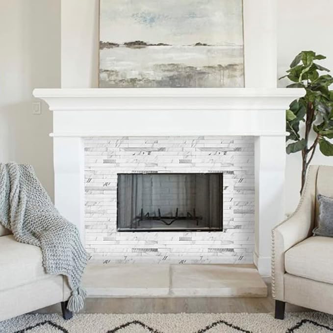 AULIGET Faux White Stone Peel and Stick Backsplash, 2 PVC Mixed Metal Wall Tiles Stick on Backsplash - Image 7
