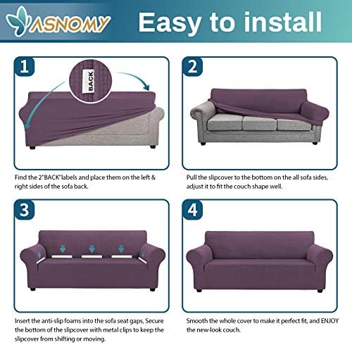 Asnomy Stretch Couch Covers Washable, loveseat Cover Slipcovers,Gray Purple - Image 6