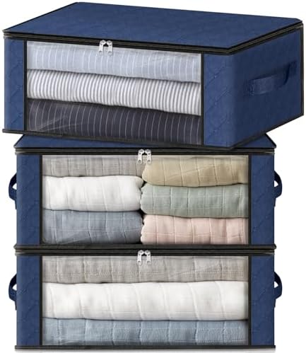 HomeHacks 3-Pack Clothes Organizer Storage Bags, 35L Storage Bins, Blue by HomeHacks