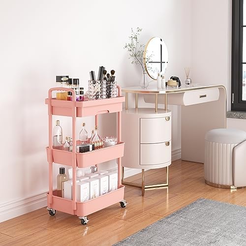 Calmootey 3-Tier Utility Cart with Drawer & Wheels, Storage for Home,Office - Image 2