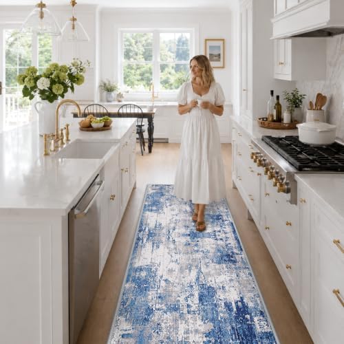 RELEANY Washable Runner 2'x6' Abstract Area Rug for Hallway Blue Gray - Image 3