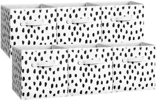 Chunful 6 Pcs 11" Fabric Cube Storage Bin Foldable Black White Polka Dots by Chunful