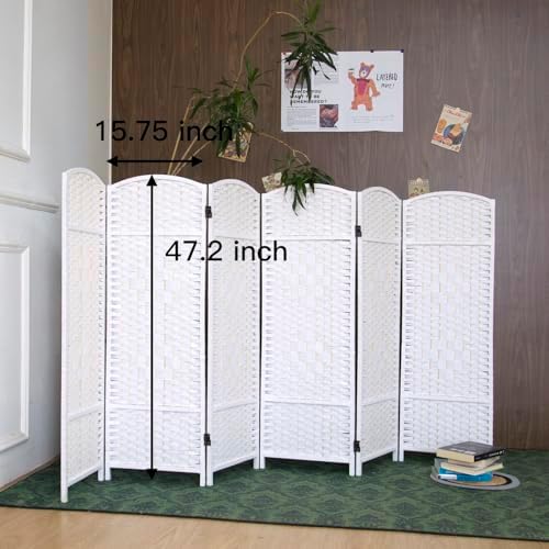 6-Panel Short Room Divider, 3.9 ft Freestanding Partition Wall, Natural White Rattan Double-Sided Folding Screen for Living Room, Bedroom & Corner Privacy - Image 5