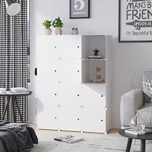 C&AHOME 12-Cube Storage Organizer with Door Cube Shelf Closet Cabinet Milky - Image 2