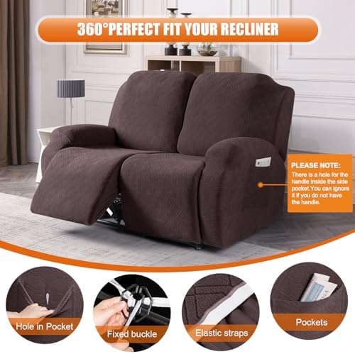 VANSOFY Oversized Stretch Recliner Loveseat Cover, Dark Coffee, 2 Seater - Image 5