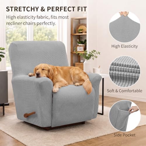 KEKUOU Recliner Chair Covers, 1-Piece Lazy Boy Recliner Covers, Silver - Image 2