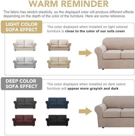 H.VERSAILTEX 3 Piece Stretch Sofa Covers for 2 Cushion Loveseat Couch Covers for Living Room Furniture Cover (Base Cover Plus 2 Seat Cushion Covers) Thicker Jacquard Fabric(Medium Sofa, Sand) - Image 4