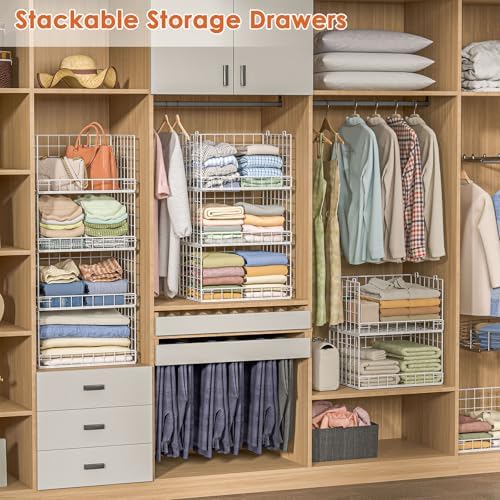 Yociyoga 8-Tier Stackable Closet Organizers and Storage Shelves, Foldable Closet Shelf Organizer, Stackable Storage Bins Drawers for Closet Organizer System, White(Patent No. 30022416) - Image 4