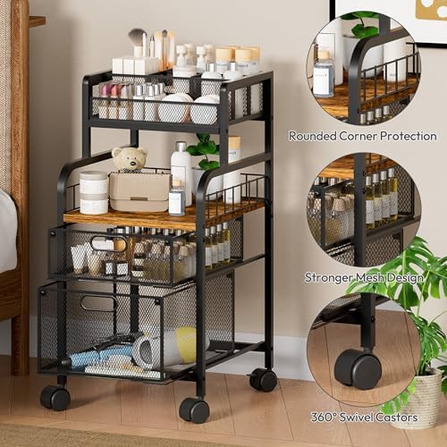 SWTYMIKI Art Cart with Drawers, Rolling Craft Cart with DIY Dividers & Wood Shelf - Mobile Art Supply Organizer for Artists, Students & Small Space, Heavy-Duty Metal, Lockable Wheels Espresso - Image 5