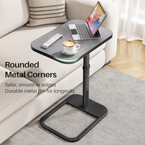 Kitstorack TV Tray Table, Adjustable Height & Rounded Metal Corners, Snack Table for Couch, Sofa, Bed, Chair, Living Room, C Shaped End Side Table for Eating, Dinner or Laptop, Small Spaces, Dark Gray - Image 4