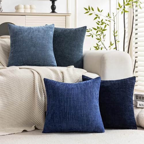 Set of 4 Soft Textured Decorative Throw Pillow Covers 24x24 Inch Cozy Farmhouse Cushion Cover Square Accent Pillow Cases for Bed Couch Sofa Living Room, Blue Series - Image 2