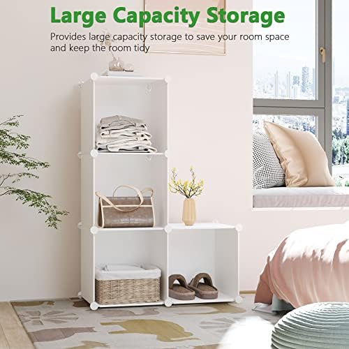 C&AHOME Plastic Cube Storage Organizer, 4-Cube Shelves Units, Milky - Image 4