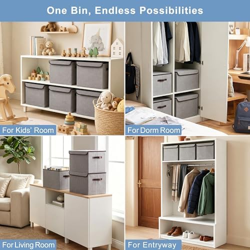 Bagnizer Large 22 Quart Linen Fabric Foldable Storage Bin Cube Organizer Basket with Flip-Top Lid & Handles, Clothes Blanket Box for Home, Office, Closet, Gray, 4 Pack 14.6 x 9.5 x 9.5” - Image 4