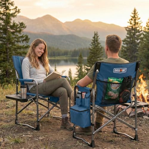 Overmont 2 Pack Folding Camping Chairs with Side Tables, 400 lb Each - Image 2