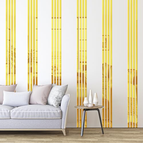 Acrylic Mirror Wall Stickers, Peel and Stick Mirror Strips for Wall Decor, Shatterproof Decorative Mirror Tiles for Entryway, Bedroom, Hallway & Small Space Decor (20, Gold) - Image 3