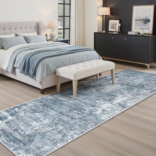 Soalmost Abstract Runner Rug 2x8 Washable Hallway Kitchen Runners Blue/Grey - Image 4