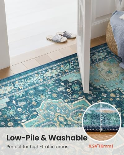 AMADA HOMEFURNISHING 2x3 Washable Entry Rug, Vintage Distress Print Pattern Carpet Small Rugs for Entryway Kitchen Bathroom Door Mat Indoor Entrance, Teal Blue - Image 6