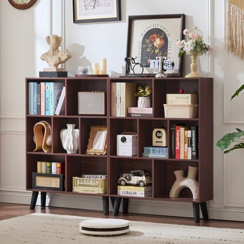 LEYAOYAO Cube Bookshelf, Mid-Century Modern Book Shelf with Legs, Walnut - Image 4