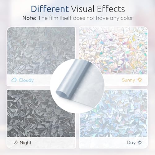 rabbitgoo Rainbow Window Privacy Film, Static Cling, Silver, 29.5" x 157.4" - Image 5