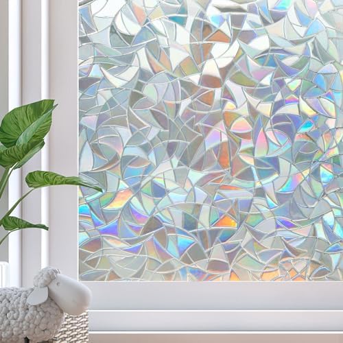 Rainbow Window Privacy Film Decorative, Static Cling Stained Glass Windows Tint for Home, 3D Decals Window Clings for Glass Windows, Suncatcher Cover Stickers(Transparent, 17.5" x 118.1") by SUNDEFFILM