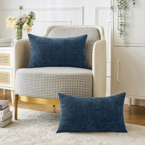 MIULEE Soft Chenille Lumbar Throw Pillow Covers Blue 12x20 Inch Pack of 2 - Image 5