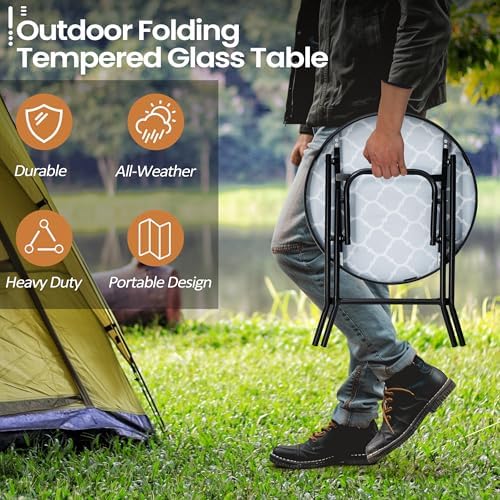 Foldable Side Table with Tempered Glass Top, 2 Pack Black & White - Image 5