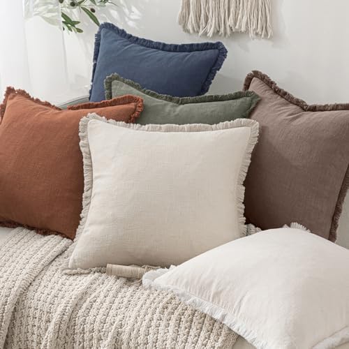 MIULEE Linen Fringe Decorative Fall Throw Pillow Covers Malt Ball 18x18 - Image 6