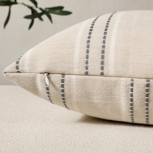 Hckot Stripe Throw Pillow Covers 12x24 Lumbar Grey Pillow Covers Farmhouse - Image 2
