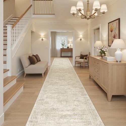 Soalmost Hallway Runner Rug 2'6" x 16' Washable Long Kitchen Rugs Beige by Soalmost