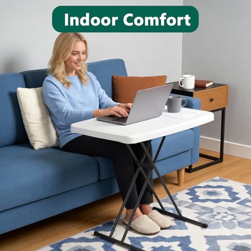 Folding Table 30 Inch -2Pack, Small Desk Adjustable Height TV Tray for Laptop, Couch, Camping - Heavy Duty Utility Foldable Table for Small Spaces, No Assembly Required, White Granite - Image 3