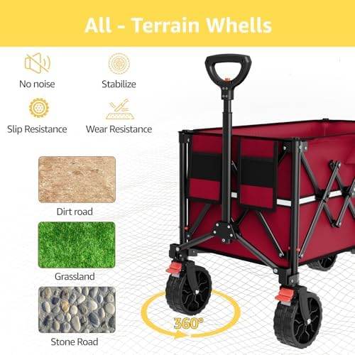ROSONG Collapsible Wagon Cart with Wheels Foldable - Folding Utility Heavy Duty Wagons Carts for Grocery Sports Garden Shopping Camping Wheelbarrows (Burgundy, 150L) - Image 4