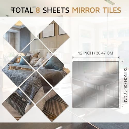 12"x12" Square Self Adhesive Acrylic Mirror Tiles 8 Pack - Image 3