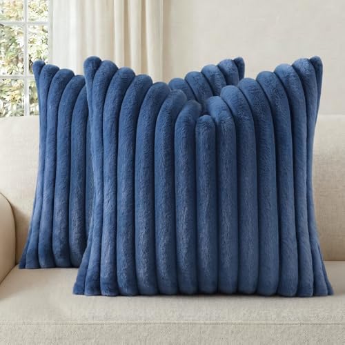 Pallene Faux Fur Decorative Throw Pillow Covers 20x20 Set of 2, Navy Blue by PALLENE