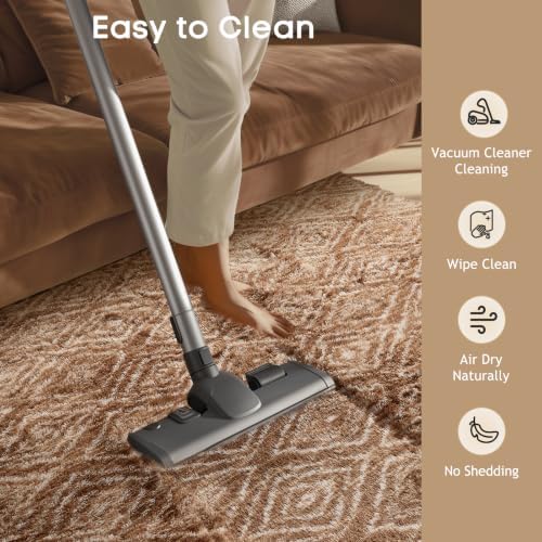 Ophanie 9x12 Brown and White Diamond Striped Rugs for Living Room,Large Fluffy Shag Fuzzy Plush Soft Carpets,Shaggy Rug for Bedroom,Carpet for Kids Boys Girls Dorm Decor with Over 99 pcs Pile fibers - Image 5