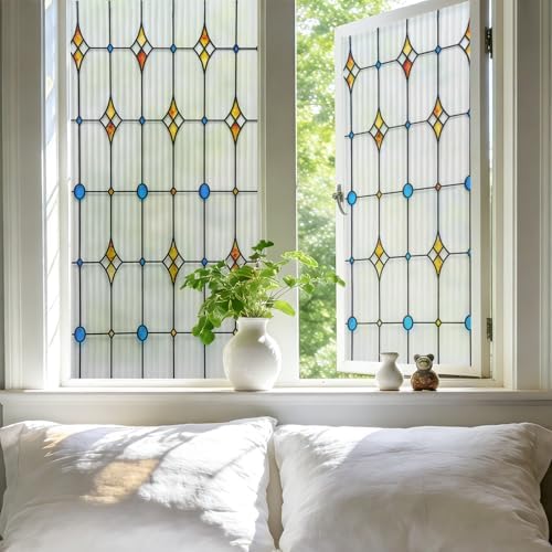 VELIMAX Reeded Glass Window Film, Window Privacy Film, Frosted Glass Window Cling, Stained Decorative Covering for Bathroom Living Room 23.6 x 78.7 inches - Image 2