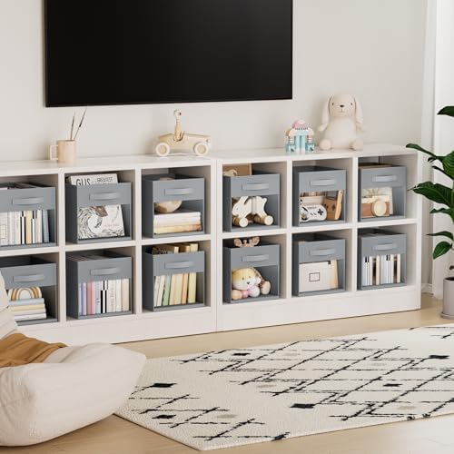 DIMJ 12.2 Inch Storage Cubes, 6 Pack Cube Storage Bins with Window, Fabric Storage Bins with Handle, Foldable Storage Cubes, Storage Box for Clothes, Toys, Books (Grey) - Image 6