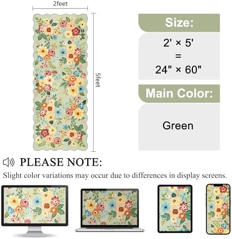 DUKINO 2x5 Washable Runner Rug, Floral Non Slip Rug for Kitchen, Green - Image 2