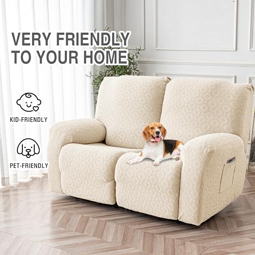 Genina Waterproof Recliner Loveseat Cover,2 Seat Couch Cover,Beige - Image 4