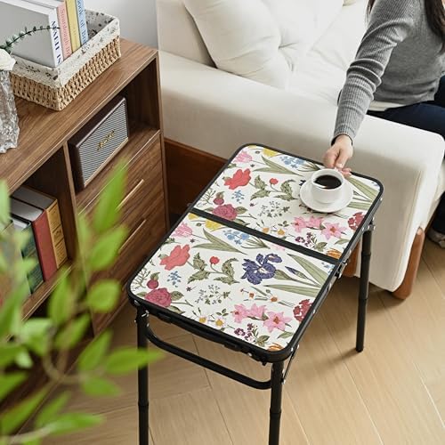 YihuiKo Small Camping Table, Vintage French Flowers Pattern Folding Table - Image 2