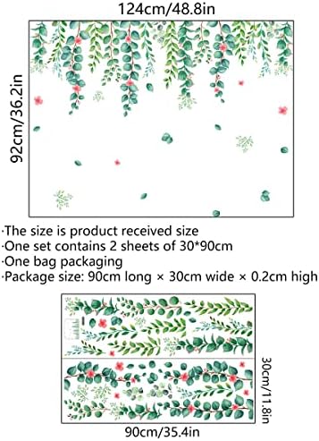 Hanging Green Vine Wall Decals,Succulent Plants Wisteria Floral Flowers Butterflies Birds Wall Stickers, Self-Adhesive Vinyl Removable Living Room Sofa TV Wall Decor - Image 2