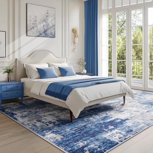 RELEANY Washable 4'x5' Abstract Area Rug for Living Room Blue Gray - Image 4