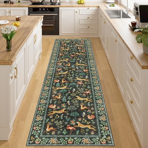 DUKINO 2x8 Washable Runner Rug, Non Slip Animal Kitchen Runner Rug, Black by DUKINO