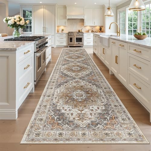 Madane Hallway Runner Rug 3x16 Washable Kitchen Runners Long, Turmeric/Grey - Image 4