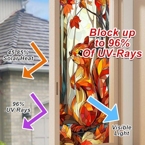HOMETITUTE Autumn Squirrel Leaf Privacy Window Film Cling 17.7x39.3 PVC - Image 4