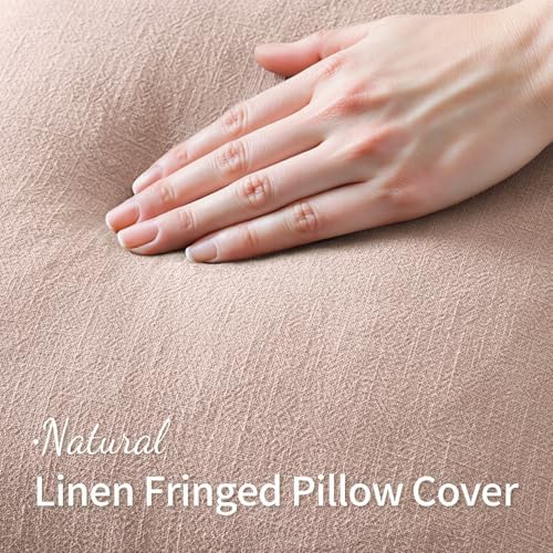 MIULEE Boho Linen Fringe Decorative Throw Pillow Covers Light Pink 20x20 - Image 2