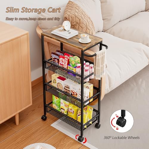 AZERPIAN Slim Rolling Cart 4 Tier Narrow Storage Cart on Wheels with Handle - Image 4